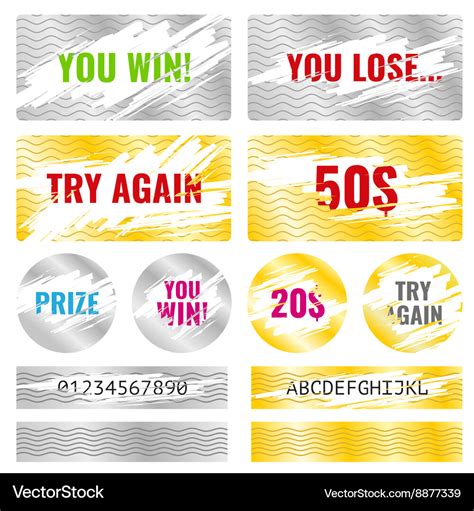 Scratch card game win lottery elements Royalty Free Vector