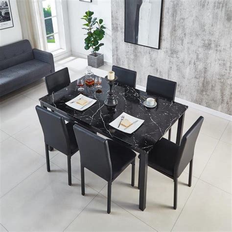 Black Marble Effect Dining Table With 6 Chairs