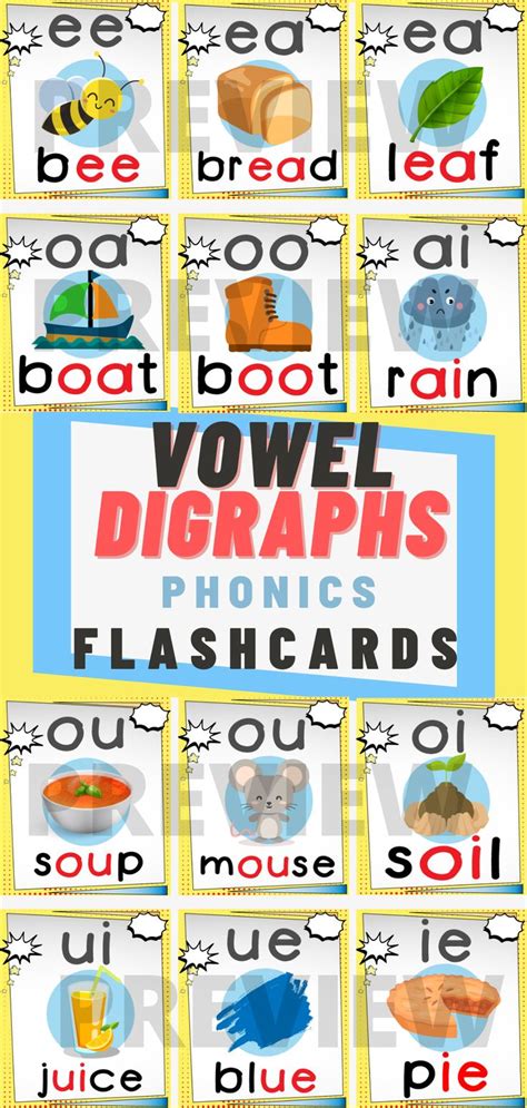 Digital Flashcards on Vowel Digraphs Double Vowel Sounds Vowel Teams ...