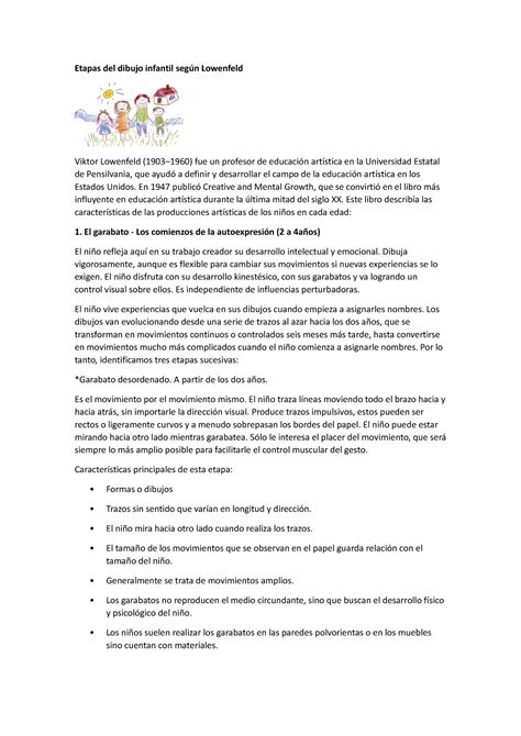 Etapas Del Dibujo Infantil Según Lowenfeld Resumen 1 Etapas Del