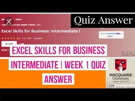 Excel Skills For Business Intermediate I Week Quiz Answer Coursera