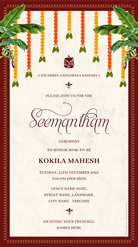 Traditional Indian Seemantham Invitation Card Online Valaikappu