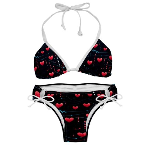 Valentine S Day Love Ecg Women S Swimwear Bikini Set With Detachable