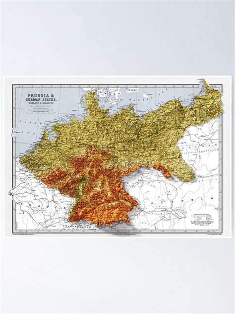 Vintage Prussia Relief Map Print With D Illusion