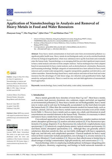 Pdf Application Of Nanotechnology In Analysis And Removal Of Heavy