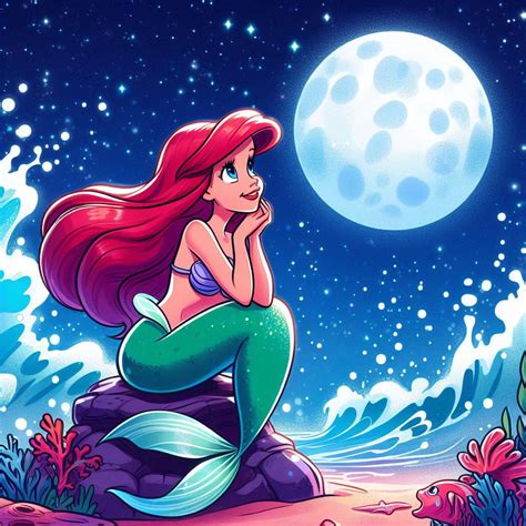 Ariel enjoying the beautiful moon by FloodUnversed on DeviantArt