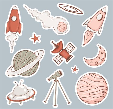 Colorful hand drawn space theme stickers collection 6792022 Vector Art at Vecteezy