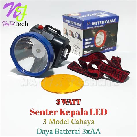 Jual Senter Kepala Headlamp Mitsuyama Model Cahaya Daya Batterai Aa