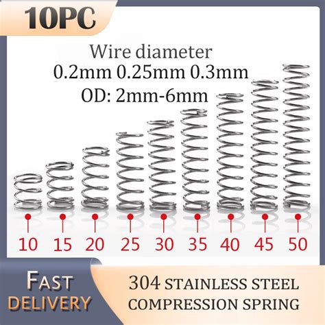 10pcs SS304 Stainless Steel Compression Spring Thickness 0 2mm 0 25mm 0