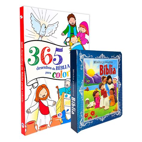 Kit 2 Livros Infantil Minha Primeira Bíblia 365 Desenhos da Bíblia