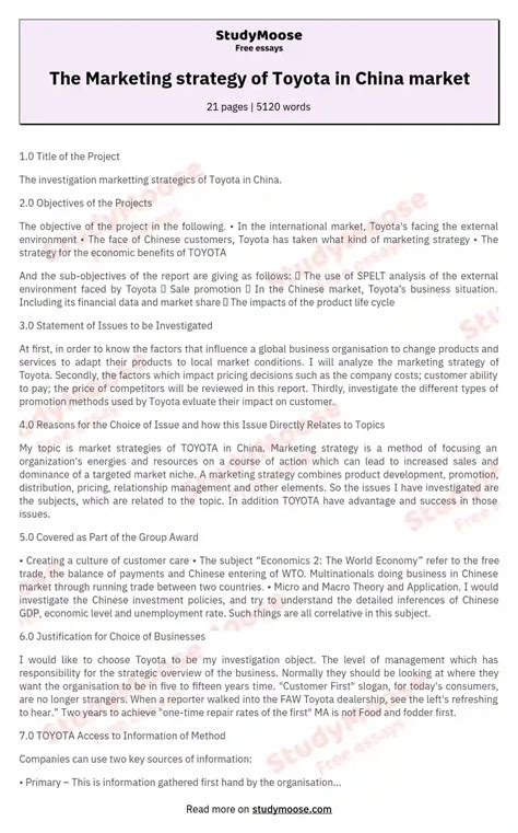 The Marketing Strategy Of Toyota In China Market Free Essay Example