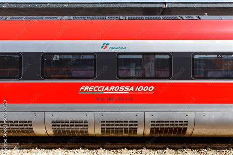 Rail Car With Logo Of Frecciarossa Fs Etr 1000 High Speed Train Of