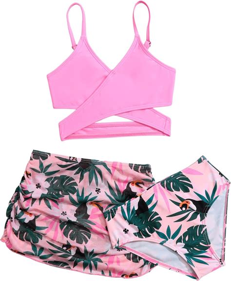 Amazon SweatyRocks Girl S Floral Print Piece V Neck Wrap High Waist Bikini With Beach