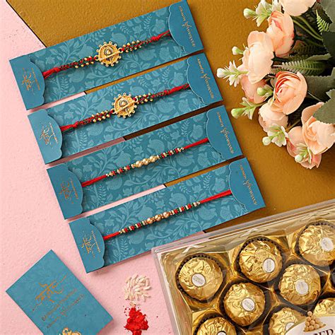 Pearl Mauli Rakhi Set And Bansuri Rakhi With Pcs Ferrero Rocher