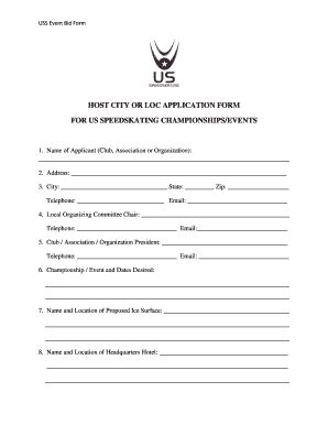 Fillable Online webpoint usspeedskating Host city or loc application ...