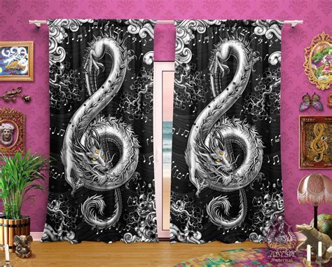 Dragon Curtains 50x84 Printed Window Panels Treble Clef Music Art Print Fanatsy Room Decor