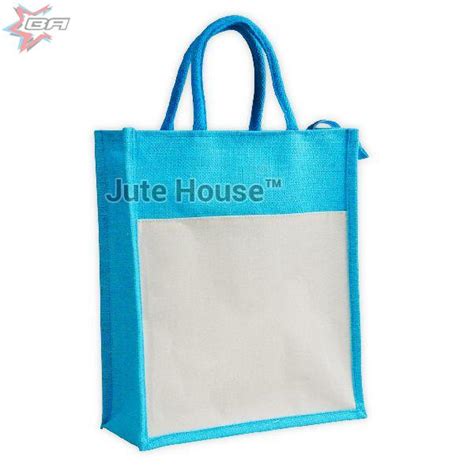 Plain Sky Blue Jute Bag For Promotion Gift Packaging Grocery