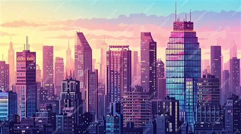 Retro Pixel Art Cityscape Z Drapaczami Chmur Retro Cityscapes Budynki Drapaczy Chmur Urban