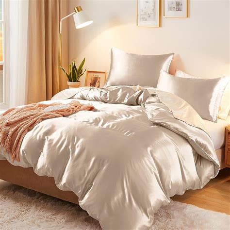 Vonty 3 Piece Silky Satin Duvet Cover Set Fullqueen Size Duvet Cover Organic