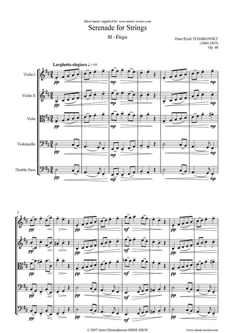Tchaikovsky Op48 Serenade For Strings 3rd Mvt Elegie Classical Sheet