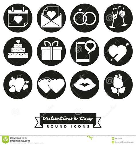 Happy Valentines Day Round Icon Set Stock Vector Illustration Of Valentines Phone 83417835