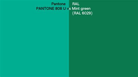 Pantone 808 U Vs Ral Mint Green Ral 6029 Side By Side Comparison