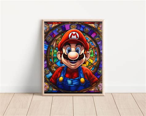 Super Mario Stained Glass Art Print Video Game Art Super Mario Decor