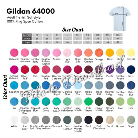 Gildan 64000 Color Chart And Size Chart G640 Adult Softstyle T Shirt Color Guide Gildan 64000