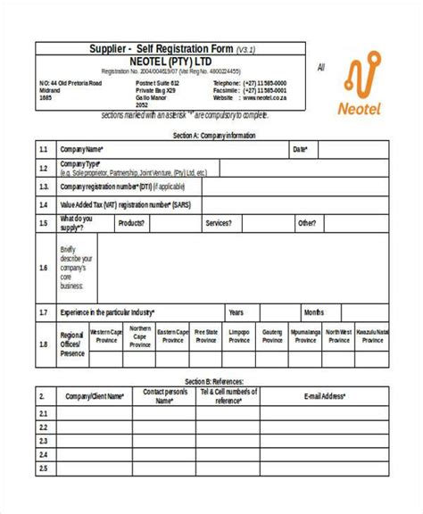 Free Supplier Registration Forms In Pdf Ms Word