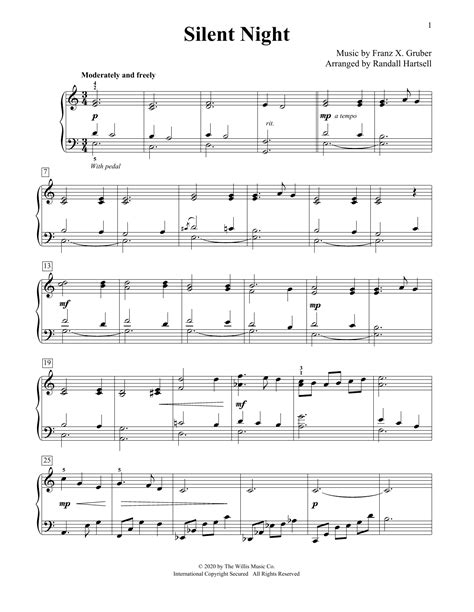 Franz X Gruber Silent Night Arr Randall Hartsell Sheet Music And Printable Pdf Music Notes