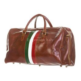 Genuine Leather Travel Bag Como Maxi Tricolour Italian Flag Brown