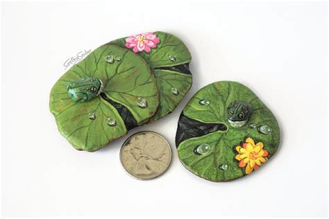 Painted Rock Painted Stone Stone Frog Lily Pad Rock Tiny Frog On