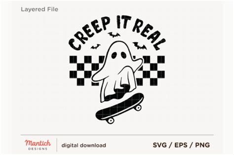 Creep It Real Cute Ghost Skateboard Svg Graphic By Mantich Designs