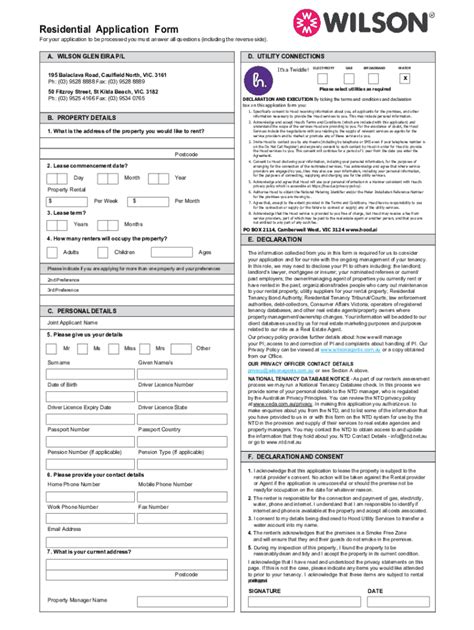 Fillable Online Residential Tenancy Application Form Fax Email Print