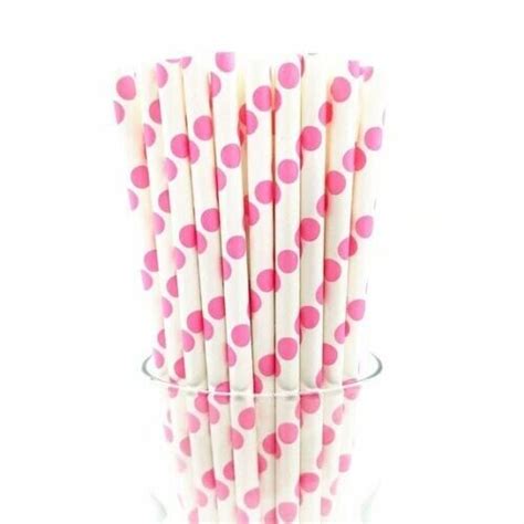 Disposable Retro Stripe Paper Drinking Straws White With Pink Polka