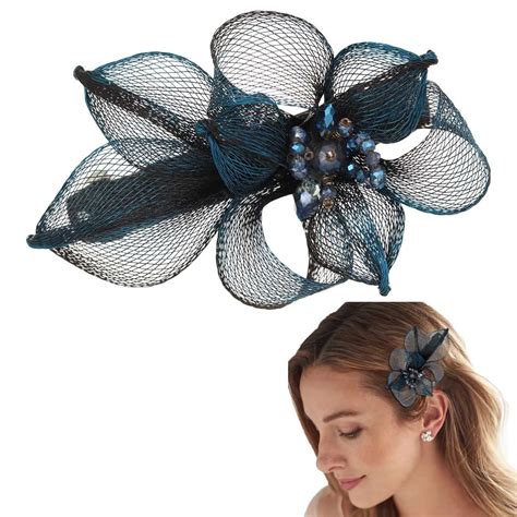 Amazon Flatser Blue Crystal Hair Barrettes Black Flower Hair