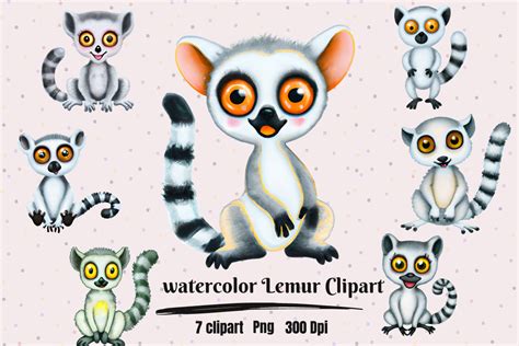 Watercolor Cute Kawaii Lemur Clipart Graphic By Hamees Store · Creative Fabrica