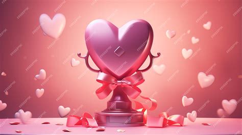 Premium Photo 3d Trophy Cup With Floating T Heart Ribbon And