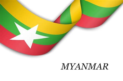 Premium Vector Myanmar Waving Flag On Flagpole