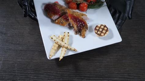 Restaurant Food Concept Chef Presenting His Food Plate In Kitchen Of