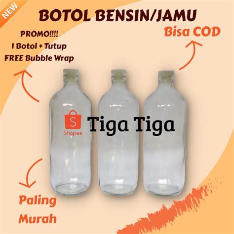 Jual Botol Kaca Bening Bolles Botol Bensin 1 Liter Plus Tutup