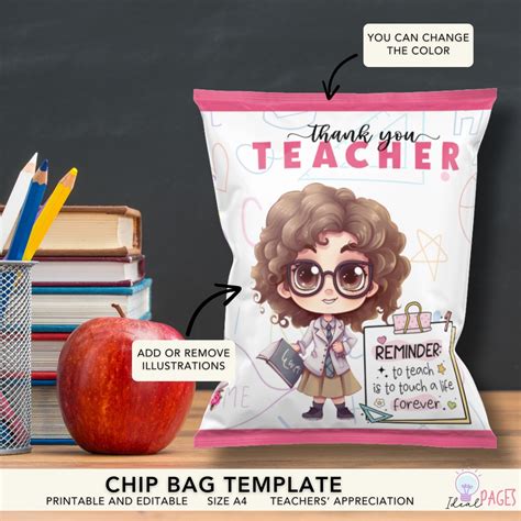 Teacher Appreciation Chip Bag Template Diy Party Favor Printable