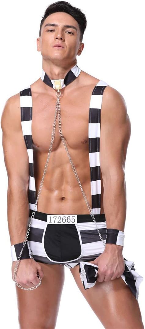 Amazon Sipumia Mens Sexy Lingerie Set Role Play Prison Inmates Striped Funny Uniform