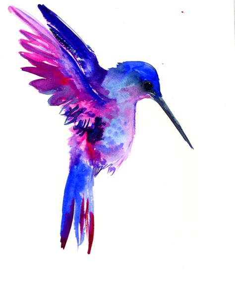 Vol Colibri X Aquarelle Originale Flying Art Bleu Etsy France