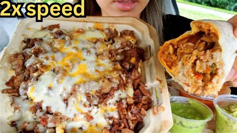 Asmr Eating Car Mukbang Cheesy Carne Asada Fries Burrito Crispy Taco Real Sounds Youtube