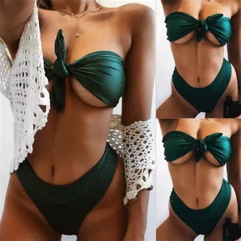 Newest Women Sexy Swimwear Bandage Bandeau Bikini Set Push Up Padded