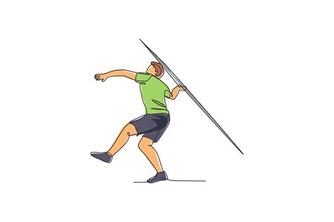 One Single Line Drawing Of Young Energetic Man Exercise Aiming Javelin