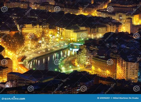 Bilbao city at night stock image. Image of bilbao, nightlife - 69096001