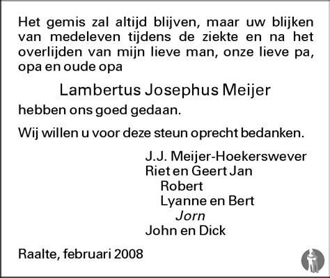 Lambertus Josephus Bertus Meijer Overlijdensbericht En