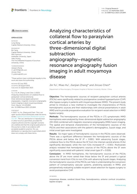 Pdf Analyzing Characteristics Of Collateral Flow To Parasylvian